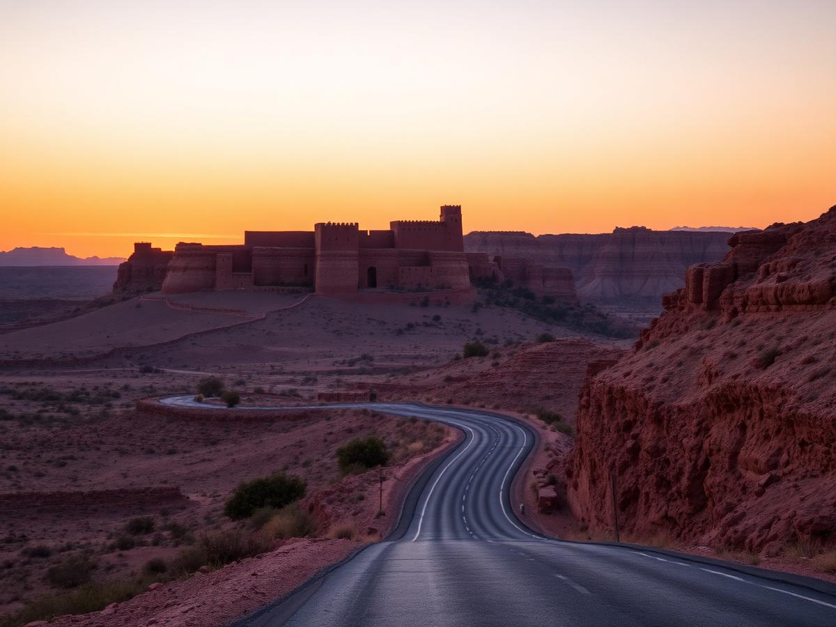 Winding road to a kasbah in southern Morocco