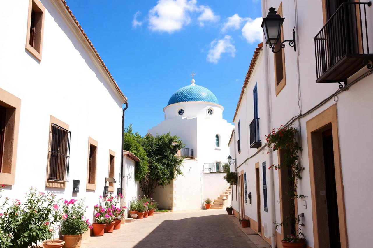White streets and blue dome of Altea