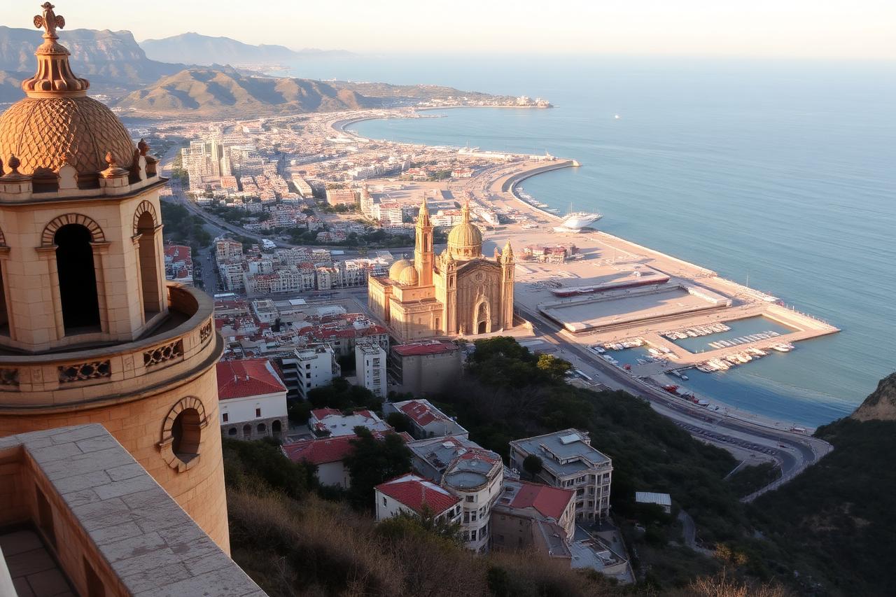 View over Malaga and its port from Gibralfaro