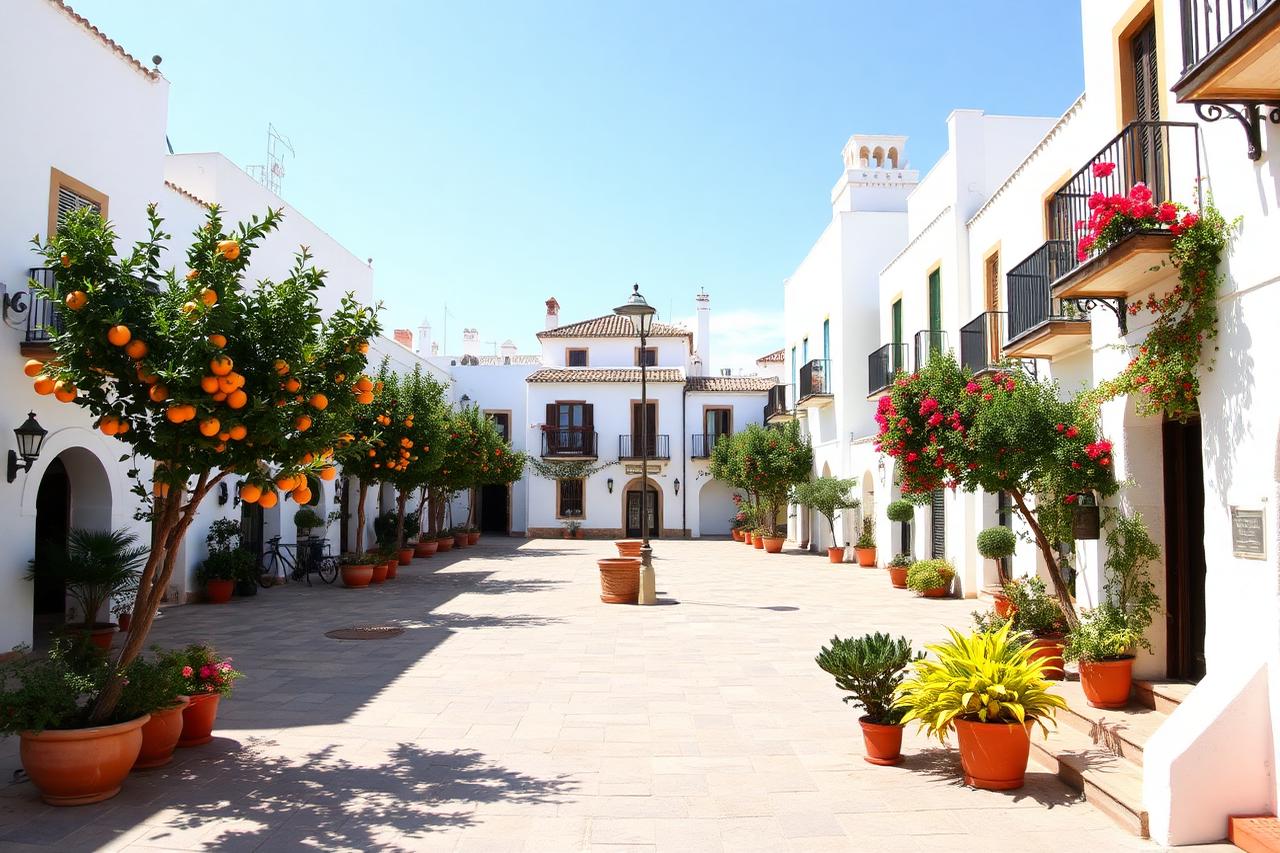 Flower-filled square in Marbella old town
