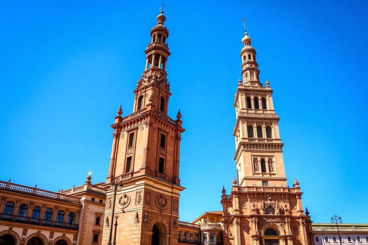Andalusian architecture of Seville under a blue sky