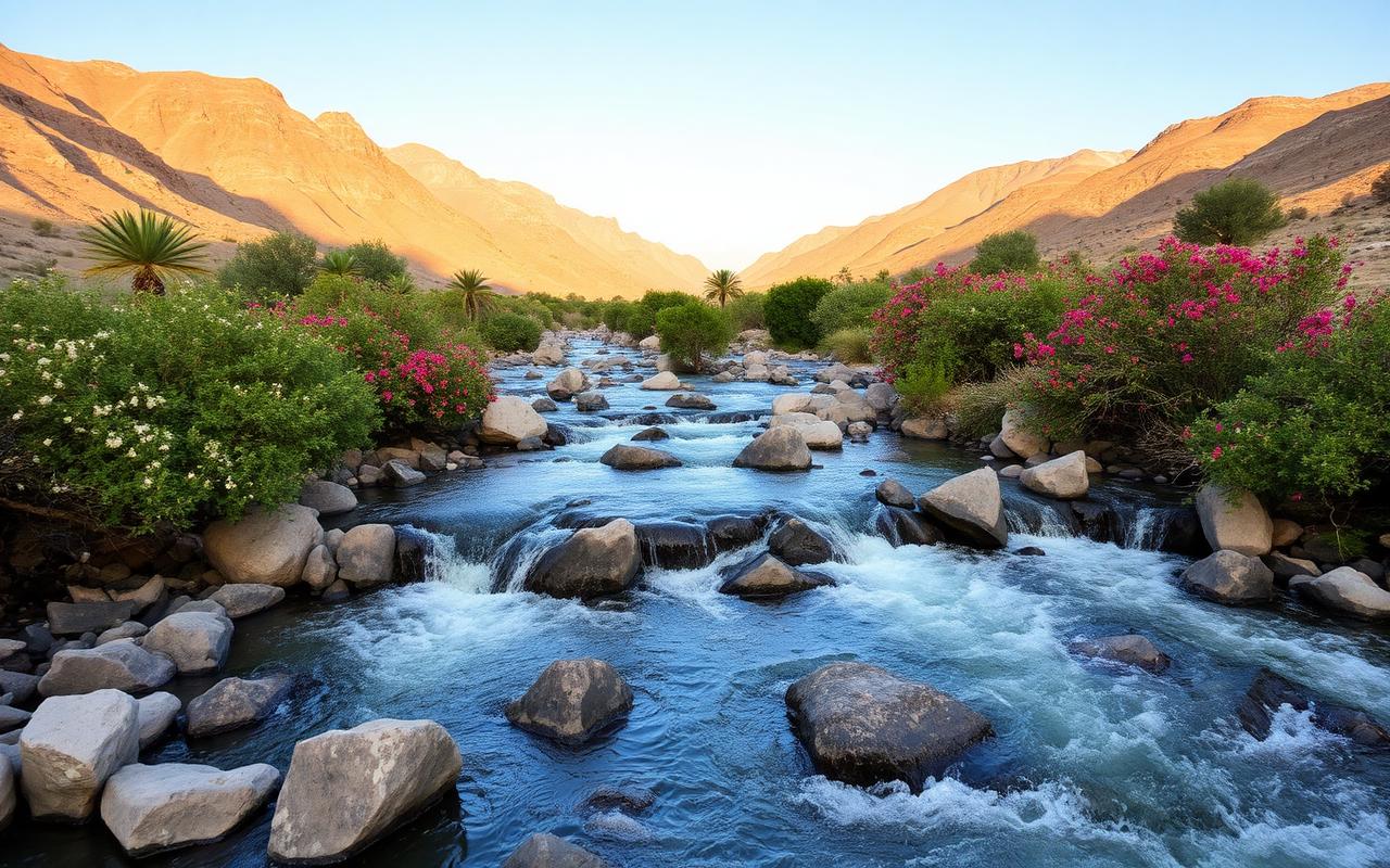 Natural crossing of a mountain river in Morocco